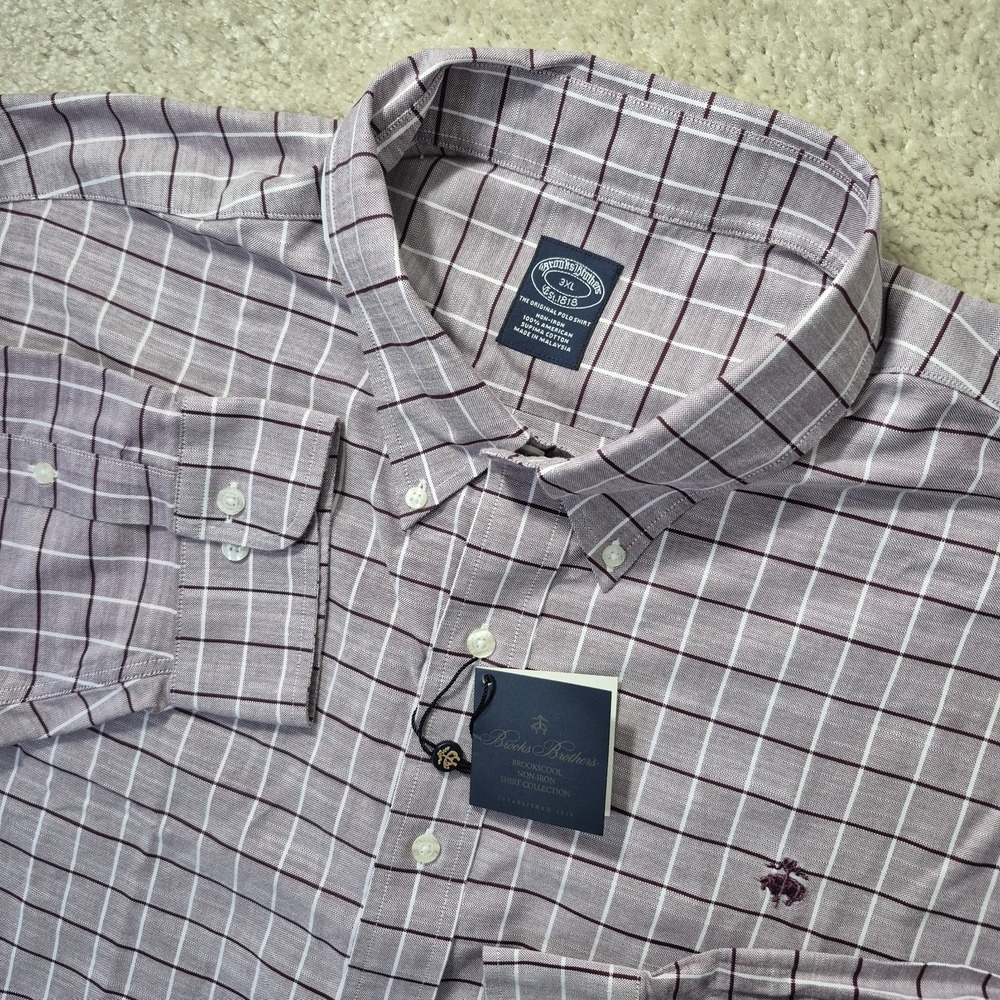 Brooks Brothers Shirt Mens 3XL Red Windowpane Plaid BrooksCool Business Casual
